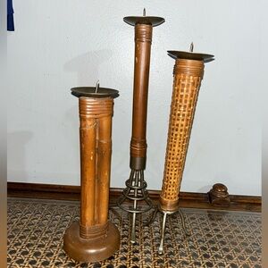 Set of Three Wooden Candle Holders